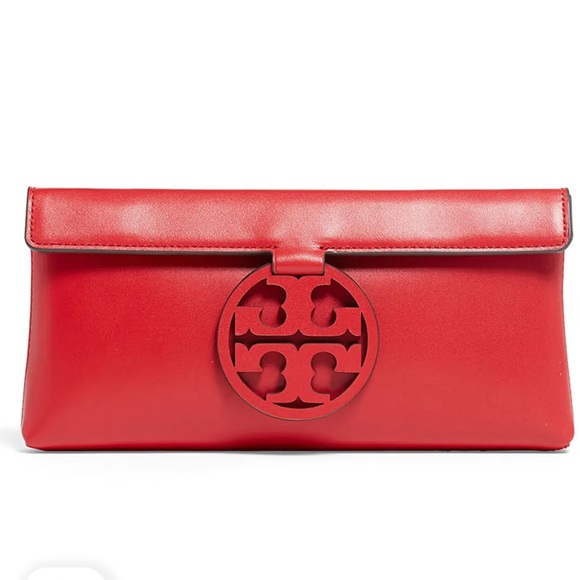 Tory Butch Miller Logo Leather Clutch Purse- NWT- Rare Ruby Red - Picture 1 of 7
